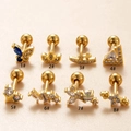 Lot de huit piercings en acier titane doré avec papillons et zircons multicolores - Or Papillon Bleu (1#)