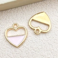 Pink heart enamel charm and golden hollow wing pendant for DIY jewelry making - Pink Hollow Heart (17512)
