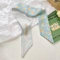 Light blue floral hair ribbon with orange citrus print and golden lemonade embroidery - Blue Base Orange