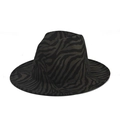 Close-up of zebra print texture and structured fedora crown on a wool felt wide brim hat - Adult 56-60cm / Leopard Print 03