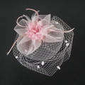Elegant pink flower fascinator with feathers and white mesh veil for wedding vintage style - Lotus Pink