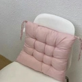 Pink quilted thick chair pad with non-slip ties and nine-hole tufted positioning design - [Square] Grey Pink