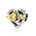 Detail of S925 silver heart charm with yellow stone and Always my mother engraving - Yellow Zirconia