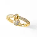 Gold plated adjustable open ring featuring a dangling heart charm and pavé zircon stones - Heart Pendant