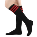 Knee-high black cotton socks with three red stripes in a classic sporty athletic style - One Size / Black/Red Stripes