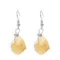 Detail of silver wire-wrapped raw yellow crystal earrings with natural stone textures - Silver + Citrine