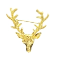 Detailansicht einer goldenen Rentierkopf-Brosche mit strukturierter Oberfläche und Nadel - Weihnachtshirschkopf