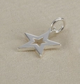 Polished silver stainless steel hollow star pendant charm with a small top ring attachment - 14mm Hollow Star / Steel