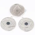 Three silver-tone round evil eye pendants with sparkling pavé blue and white crystals - Style A Silver Plated / 1 Piece
