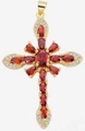 Golden cross necklace pendant with oval red gemstones and clear zircon accents - Style 86/Gold Dark Orange Red Oval Cross