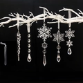 Close-up of 18-piece set featuring transparent crystal snowflakes and icicle ornaments - Snowflake Bead String Set (B Set)