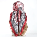 90cm satin square scarf with red and black paisley pattern tied on a mannequin head - Burgundy Splicing