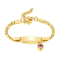 Gold stainless steel bracelet with curved bar, lobster clasp and pink birthstone charm - June-Gold-16cm