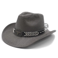 Dark grey straw cowboy hat with a leather band and bull head metal buckle accessory - M(56-58cm) / Black and Gray
