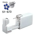 Disposable ear piercing gun with a blue and white flower rhinestone earring, 6mm size - 51-673 (Silver Dark Blue Flower)