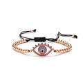 Verstellbares Armband mit roségoldenen Perlen, Evil Eye-Anhänger und bunten Zirkoniasteinen - Roségold