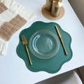 Dark green faux leather flower placemat with petal edges and water-resistant texture - Flower / Dark Green