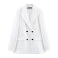 Flat lay of a white double-breasted blazer with four black buttons and shoulder pads - XS / White Top