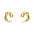 Dettaglio di ear cuff dorati a doppio strato a forma di C con linee metalliche lisce - Orecchino a Clip a Doppia Fila Intrecciata Dorato