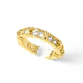 Double-layer crossover 18k gold plated open ring with sparkling cubic zirconia and pearls - Cross Over Pavé (B)