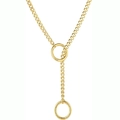 Detail of a golden Y-shaped necklace featuring Cuban chain and dual interlocking rings - Gold Smooth Hoop