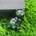Cute 1.2 inch natural green jade gemstone cat figurine carved with a tilted head - Ruby Zoisite
