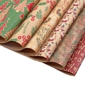 Christmas kraft wrapping paper set with green forest patterns and Merry Christmas text - Set 1 (6 Sheets)