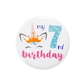 Cute unicorn design round tinplate badge for 7th birthday party decorations - Number 7