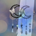 Handmade moon butterfly suncatcher with black natural crystals and faceted prisms - Obsidian
