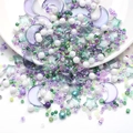 DIY jewelry kit with purple moon resin beads and transparent iridescent star charms - Green Purple Gradient