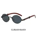 Occhiali da sole vintage ovali con montatura in metallo nero e stanghette con effetto venature - Montatura Nera Lenti Grigio Nero