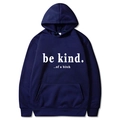 Navy blue oversized hoodie with 'be kind' slogan print and front kangaroo pocket - S / Navy Blue