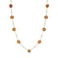 Bohemian stainless steel necklace with amber orange beads and white pearls in gold - NC-1907G01 Necklace-Orange Beads/White Pearl