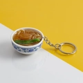 Miniature blue floral noodle bowl keychain with abalone and green vegetable model - No.27 Small Abalone Noodles (Model)