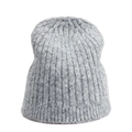 Detailed view of light grey knit beanie texture with thick ribbed wool blend stitching - One Size (Elastic) / Marl Grey