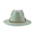 Détail d'un chapeau fedora en laine vert menthe avec bande cuir et boucle dorée - Adulte 58cm Taille Unique / Vert Menthe