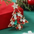 Christmas tree brooch with colorful rhinestones on red gift box with festive pine decor - Rose Red KC Gold (Christmas Tree)
