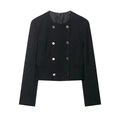 Dames korte zwarte blazer met dubbele rij gouden knopen op een witte achtergrond - S / Zwarte Top