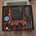 Men's gift set featuring black watch, wallet, leather belt and aviator sunglasses - Blue Black Leather Style (ZHM4-S00607-1)