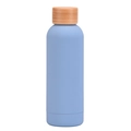 Light blue matte stainless steel vacuum flask with a natural bamboo wooden lid - Matte Haze Blue