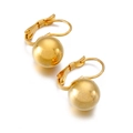 Minimalist golden stainless steel ball drop earrings with leverback closure on white background - Gold Color 10MM