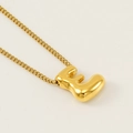 Golden titanium steel necklace with a 3D bubble letter E pendant on a thin Cuban chain - Letter E