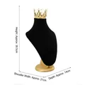 Black velvet jewelry mannequin bust for necklace display with a gold metal base - Crown Bust Model Medium (Black Velvet)