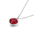 Minimalist silver necklace featuring a large square red cushion-cut gemstone pendant - Red