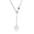 Collar minimalista de acero titanio plateado con colgante de corazón Love en fondo blanco - Color Acero