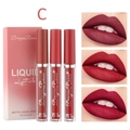 Three-piece velvet matte liquid lipstick set in shades of nude and terra cotta - Set C (Deep Red Series)