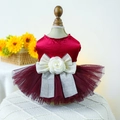 Elegant wine red dog wedding dress with satin bodice and white flower bow detail - Marilyn Monroe Wedding Dress - Ruby Red