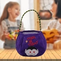 Purple velvet Halloween candy bucket with Vampire motif and Trick or Treat embroidery - Round Purple Vampire