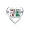 S925 sterling silver heart charm with Santa Claus and Christmas tree enamel design - Christmas Window-Heart