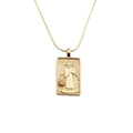 Gold-plated rectangle pendant necklace with angel engraving and a small accent gem - 01006GZ-Praying Angel / 50+5CM Snake Bone Chain